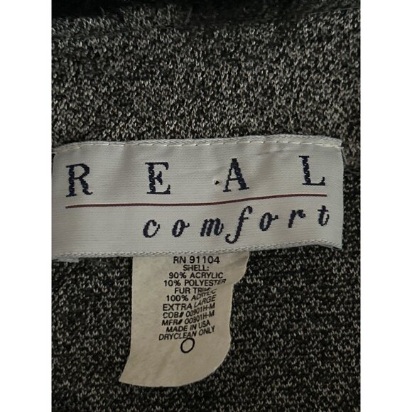 Real Comfort Women’s Grey Top W/ Black Faux Fur Collar 3/4 Sleeves Size XL - Picture 4 of 6